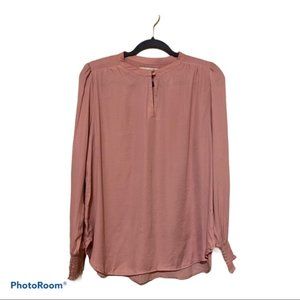 Loft Womens High Neck Workwear Pink Keyhole Blouse